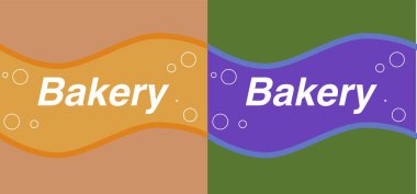 set of brown and green bakery labels with waves and bubbles clipart