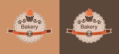 set of brown bakery labels with cupcakes clipart