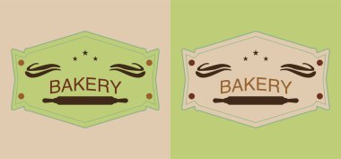 set of beige and green bakery labels with rolling pins clipart