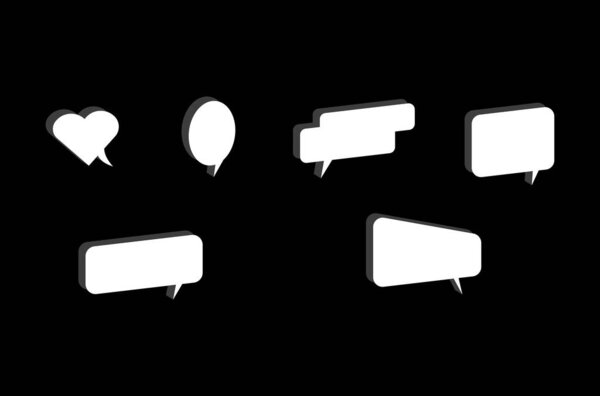 set of empty white speech bubbles on black background