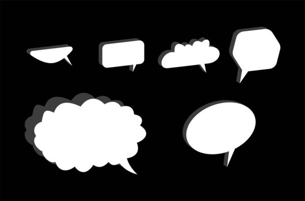 set of empty white speech bubbles on black background