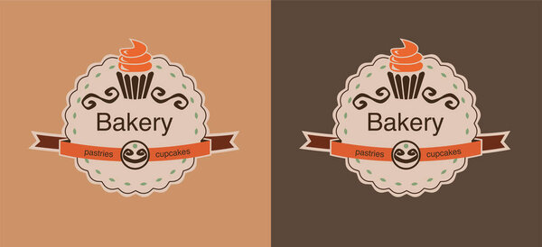 set of brown bakery labels with cupcakes