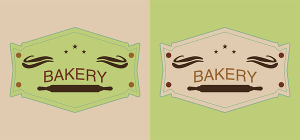 Set Beige Green Bakery Labels Rolling Pins Royalty Free Stock Vectors