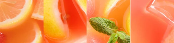 Collage of alcohol cocktails with sliced lemons and fresh mint leaves — Stock Photo