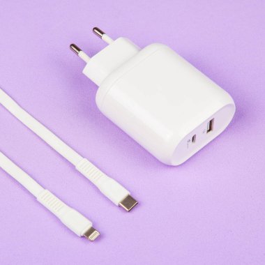 Cep telefonu Ac şarj aleti beyaz ve kablolu avro prizi