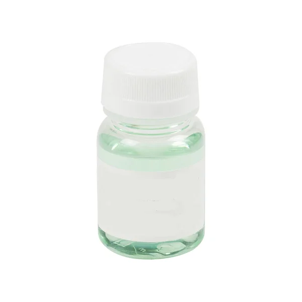 Larutan pH dan dapar dalam botol plastik diisolasi pada latar belakang putih . — Stok Foto