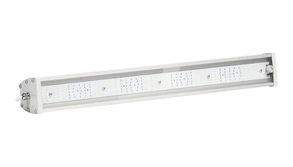 Industriell LED-belysning bar i metall hölje för montering på röret isolerad på vit bakgrund. — Stockfoto