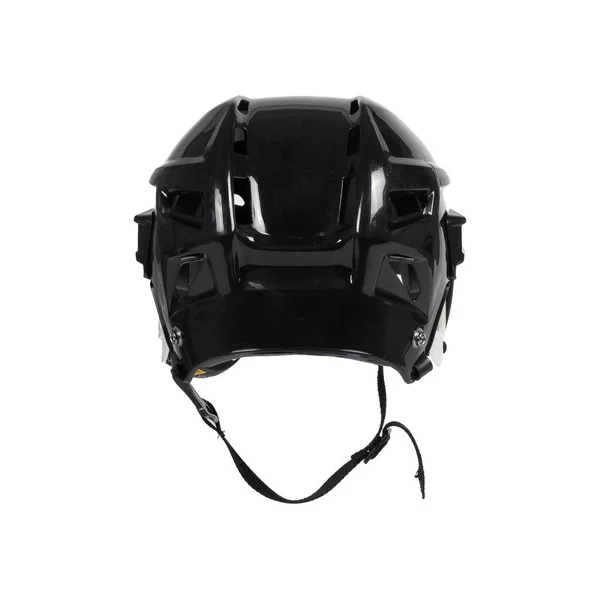 Zwarte plastic hockey helm geïsoleerd op wit. — Stockfoto