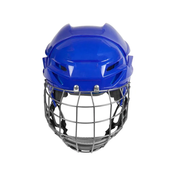 Blue ice hockey protective helmet isolated on white background. — Stock Photo, Image