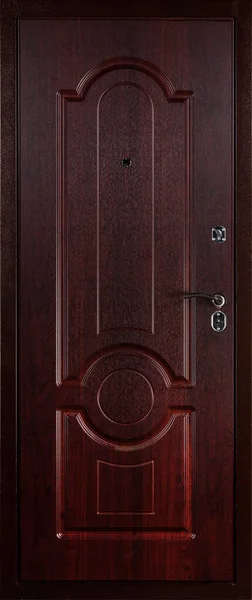 白地に隔離された閉じた茶色の扉の正面像 — ストック写真