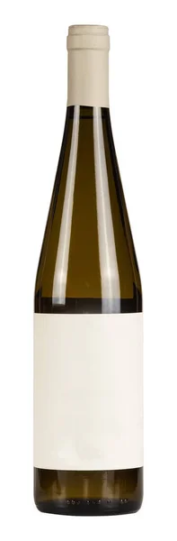 Botol anggur putih dengan lable kosong diisolasi pada latar belakang putih — Stok Foto