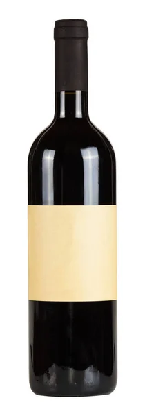 Botol anggur merah dengan lable kosong diisolasi pada latar belakang putih — Stok Foto