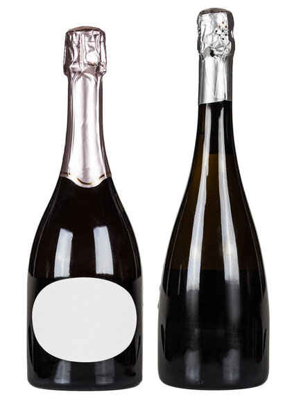 Бутылка шампанского с чистым прокладок изолированы на белом фоне
