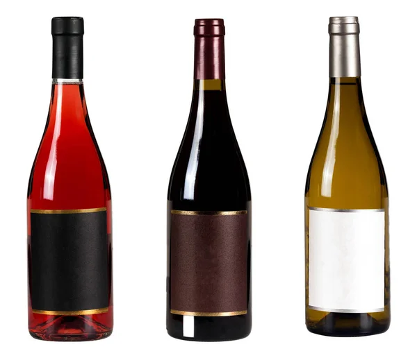 Set of wine bottles with blank lable isolated on white background — Stock Photo, Image