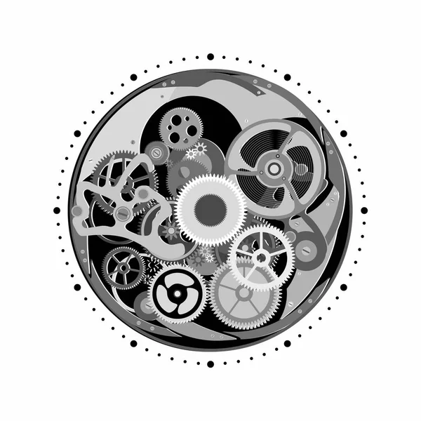 Silberelemente des Uhrwerks. Vektorbild von Zahnrädern aus einer Uhr. — Stockvektor