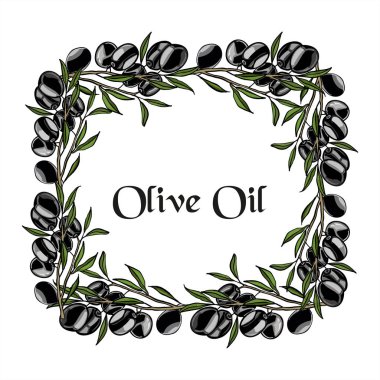 Siyah zeytin kompozisyonu. Zeytinyağı etiketleri için. Sadece metin ve logo ekle.
