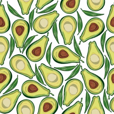 İzole edilmiş arka planda avokadoları olan kusursuz bir desen. Vektör illüstrasyonu