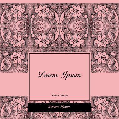 Parfüm için zarif bir kutu. Siyah arka planda pembe dantel.