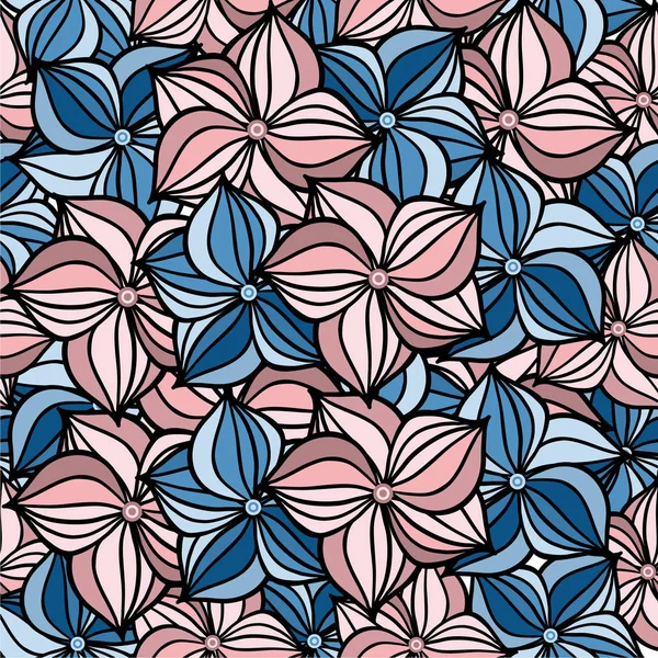 Large petals of pink and blue vector flowers. Seamless pattern for printing on fabric. — 스톡 벡터