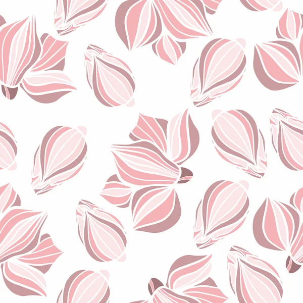 白色背景上粉红色花朵的大向量瓣。 花无缝图案。 印在织物、纸张上. — 图库矢量图片