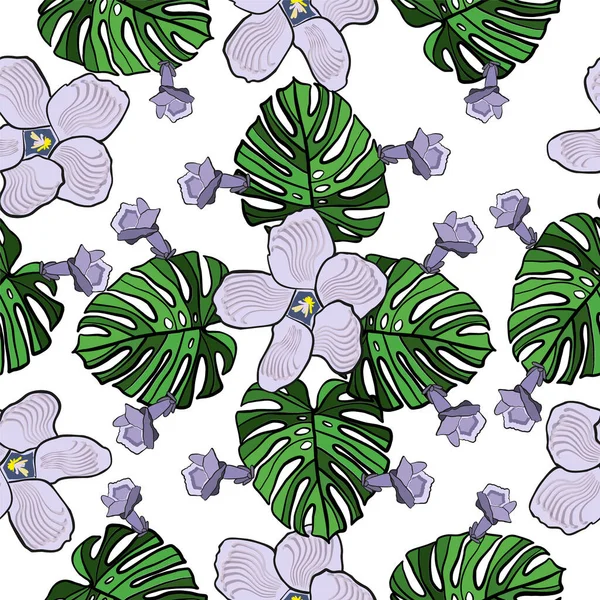 Seamless pattern with flowers and leaves on an isolated background. Vector pattern. — 스톡 벡터