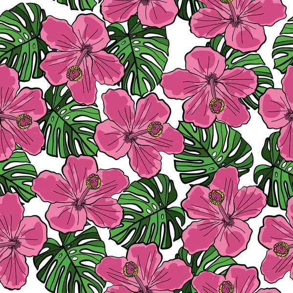 Seamless pattern with flowers and leaves on an isolated background. Vector pattern. — Stockvektor