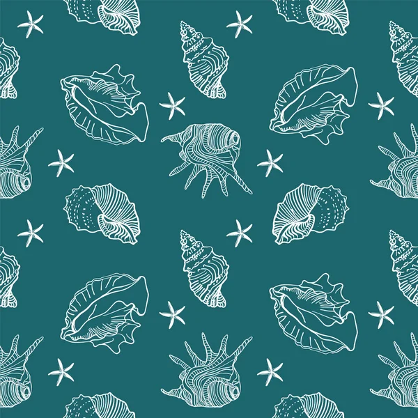 Seamless pattern with seashells. Vector composition template with nautical elements. For printing on fabric, paper. — Stock Vector