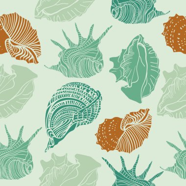 Seamless pattern with seashells. Vector composition template with nautical elements. For printing on fabric, paper.