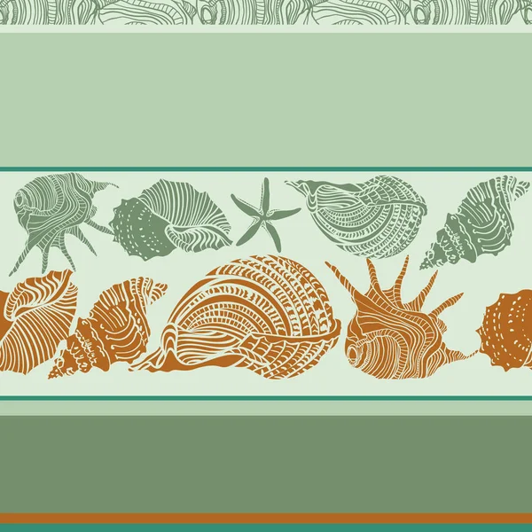 Seamless pattern with seashells. Vector composition template with nautical elements. For printing on fabric, paper. — Stock Vector
