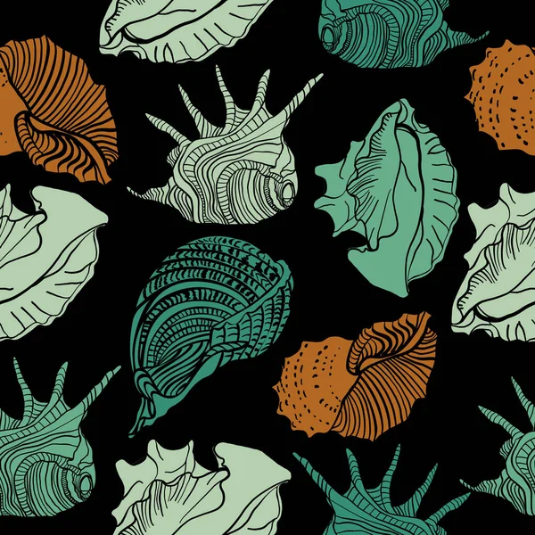 Seamless pattern with seashells. Vector composition template with nautical elements. For printing on fabric, paper. — Stock Vector