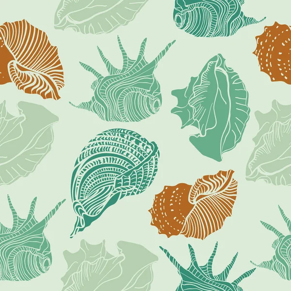 Seamless pattern with seashells. Vector composition template with nautical elements. For printing on fabric, paper. — Stock Vector