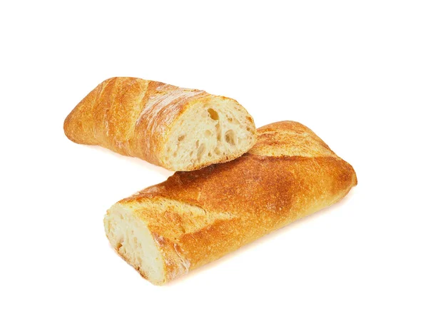 French baguette cut in half isolated on white — Stock Fotó