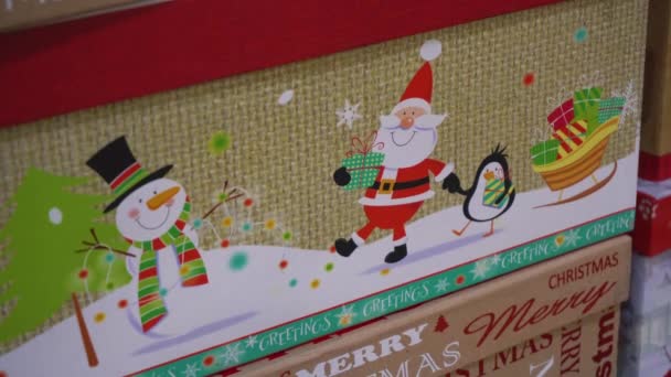 Noel Baba, bir kardan adam, penguen ile Noel resmi — Stok video