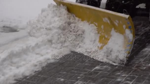 Tractor Plowing Snow on Street — Stock Video