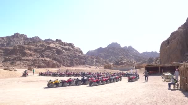 Quad Bikes no deserto Safari para turistas para contratar — Vídeo de Stock