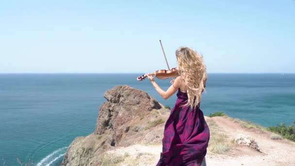 Joven violinista adulta interpretando música clásica en violín — Vídeos de Stock