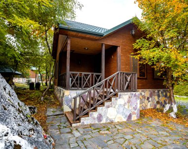 Ormanda ahşap bir ev.