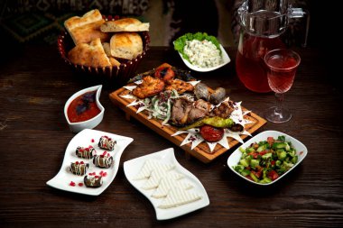 mixed fried meat with eggplant rolls _