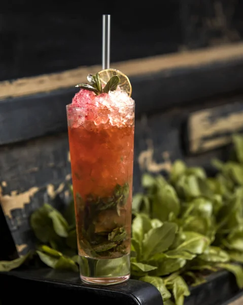 Mojito de morango com gelo e hortelã — Fotografia de Stock