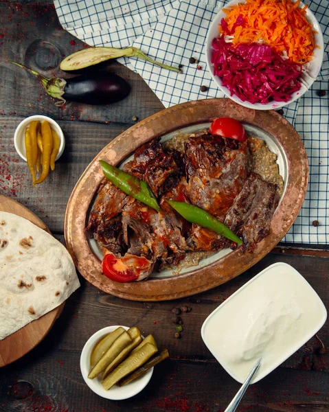 Fried meat and pepper topped with ketchup 2 — Stock Photo, Image