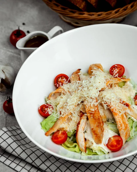 Caesar salad with fried chicken _ — Stok fotoğraf