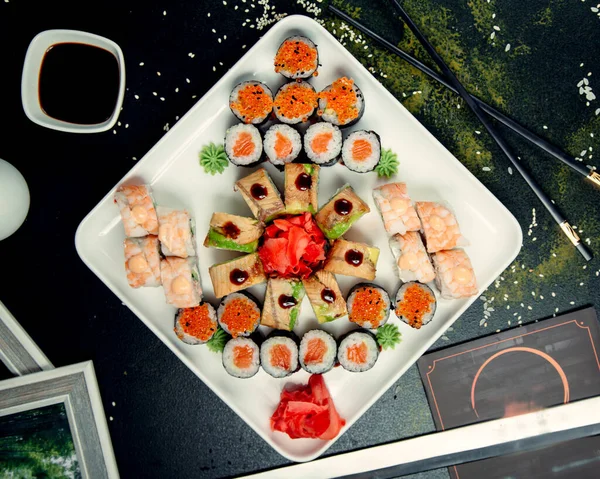 Various sushi rolls on plate _ — Stock Fotó