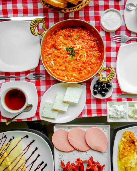 Breakfast set with various food ___ — Zdjęcie stockowe