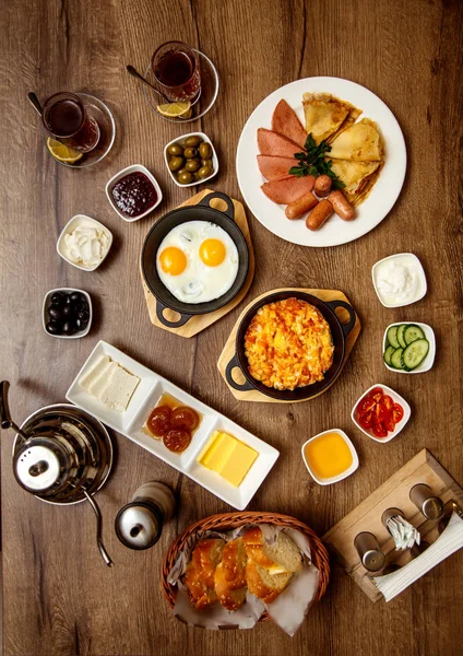 Breakfast set with various food ____ — Stock Photo, Image