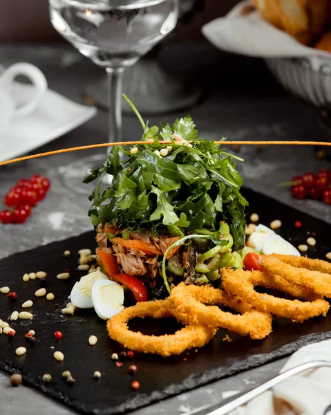 양파 고리와 야채 샐러드 — 스톡 사진