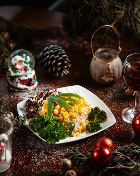 Salad with herbs and corn — Stock Photo, Image