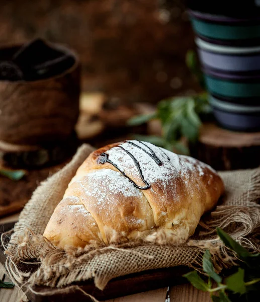 Chocolate Croissant Garnished Sugar Powder Sugar Syrup — Stock Photo, Image