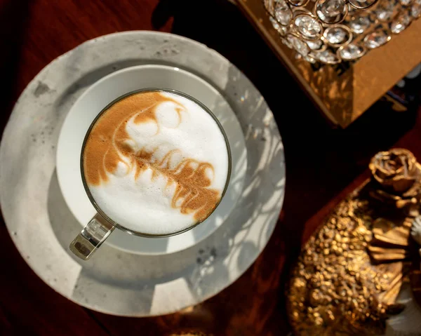 Vista Superior Vaso Café Con Arte Latte — Foto de Stock