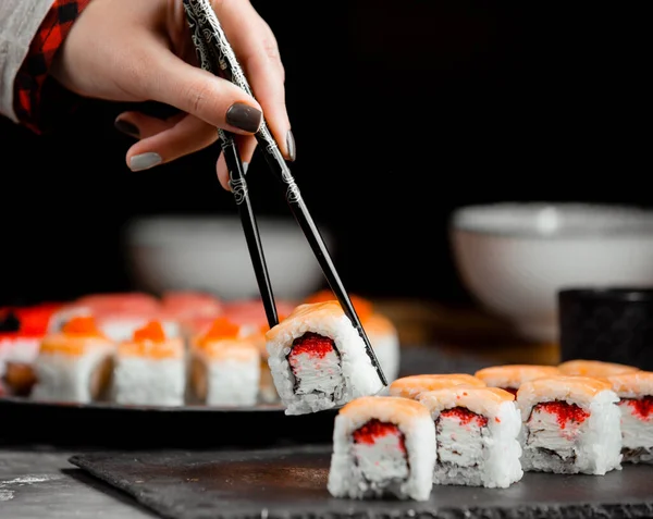 Sushi Con Salmone Riso — Foto Stock