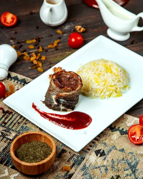 Fried Meat Roll Rice — Stock Photo, Image